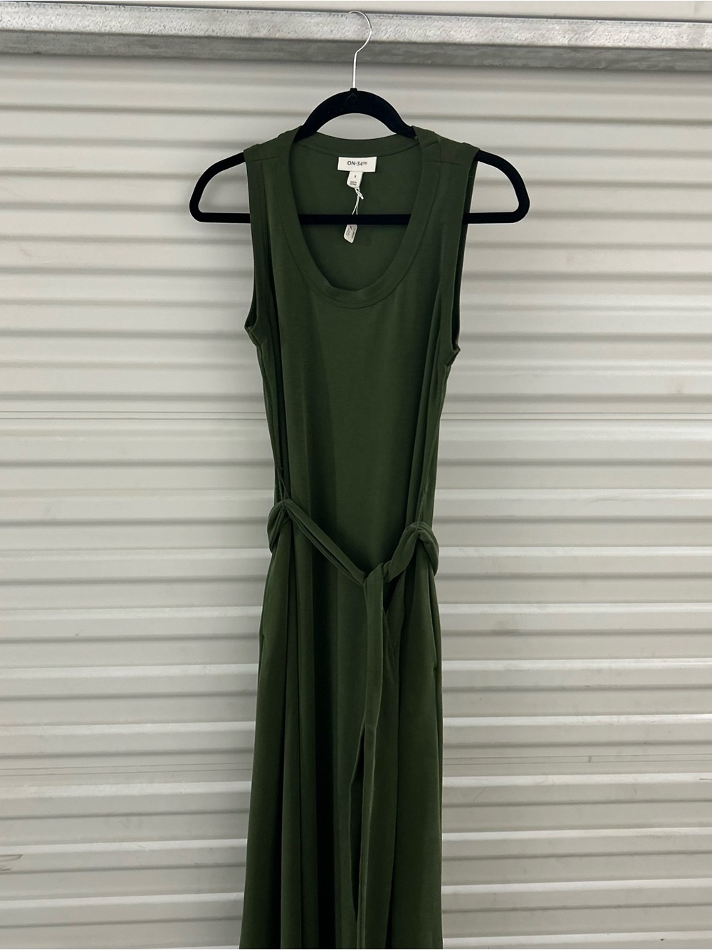 Sleeveless Belted Maxi Dress in Olive Green